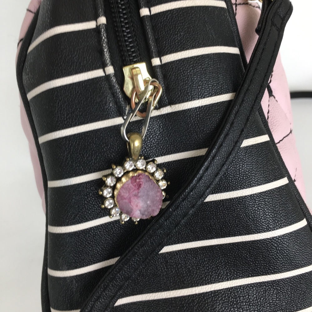 Betsey Johnson Small Satchel Crossbody Bag Pink Quilt… Gem